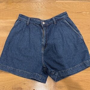 Reformation Dark Blue Jean pleated Shorts